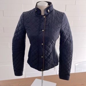 (2/$30) Zara Woman Navy Fitted Zip-up Jacket with Gold tone Hard-wear Small
